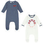 Baby Boys White & Navy Blue Logo Babygrows ( 2-Pack ), 1, hi-res
